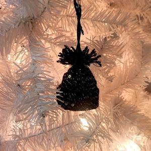 Mini Black Glittery Wool Hat Christmas Ornament